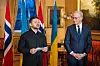 Statsminister Jonas Gahr Støre møter Ukrainas president Volodymyr Zelenskyj i regjeringens representasjonsbolig 14. april i år.