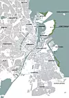 Kartmodell over arealet til de framtidige, utfylte landområdene på Nordhavn og Lynetteholmen i København. Illustrasjon: Cowi, Arkitema, Tredje Natur