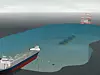 Lasting: En shuttletanker ankommer feltet og fisker opp lastebøyen som er knyttet til subsea-oljelageret. Illu: Kongsberg Oil and Gas Technologies