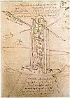 En skisse fra omkring 1488-1490 av en av de mange flygende maskinene som Leonardo forestilte seg, inspirert av studiene hans av fuglenes mekanikk. Foto: Illustrasjon fra Wikipedia, gjengitt av Ingeniøren