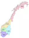 Prisområder for strøm i Norge. NO1, NO2 og NO5 har de siste årene hatt høyere priser enn NO3 og NO4. Illustrasjon: NVE