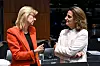 Agnès Pannier-Runacher (t.v.) er en sterk ambassadør for kjernekraft og skal bryne seg på den nye visepresidenten i EU-kommisjonen, Teresa Ribera, som ikke er kjent som varm tilhenger av kjernekraft.