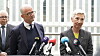 NHOs administrerende direktør Ole Erik Almlid og LO-leder Peggy Hessen Følsvik møtte pressen i forbindelse med meklingsstart fredag.