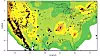 De små sorte prikkene representerer jordskjelv som har en styrke som er 3 eller høyere på Richters skala. De større sorte prikkene har en styrke på 4 eller høyere, ifølge USGS.