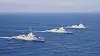 De tre F100-fregattene HMAS Hobart HMAS Brisbane og HMAS Sydney under en øvelse sør for New South Wales i 2020.