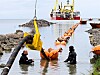Slipper omformer: Den største fordelen med lavfrekvent vekselstrøm er at det ikke trengs noen omformerstasjon offshore til å gjøre om strømmen fra vindmøllene fra vekselstrøm til likestrøm før den sendes gjennom kabelen til land, ifølge ny Nexans-studie. Bildet viser legging av kabel til Hywind-turbinen.