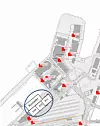 Powerhouse, Brattørkaia 16, Brattørkaia 15 og elbussladeren som et mikronett. Disse byggene tilhører samme nettstasjon, og med elbusslader som skal kobles på samme nettstasjon. Subnettet er markert i blått. Illustrasjon: Entra