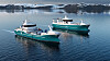 Slik ser skipsdesignselskapet Skipskompetanse for seg en fiskebåt og en brønnbåt med hydrogen som energiløsning. Illustrasjonen er en del av prosjektene HyFishery og HyAqua.