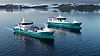 Slik ser skipsdesignselskapet Skipskompetanse for seg en fiskebåt og en brønnbåt med hydrogen som energiløsning. Illustrasjonen er en del av prosjektene HyFishery og HyAqua.