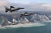 Danske F-16-fly tok i helgen en avskjedsrunde over Danmark. På bildet flyr de utenfor Møns Klint.