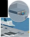 Skissen viser hvordan containerne med landstrømutstyret kan plasseres på kaia i nærheten av skipet. Foto: Powercon