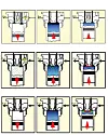 TRE MOTORER: Øverst: Mager gassmotor, i midten: lavtrykks dual fuel gassmotor, nederst: høytrykks dual fuel gassmotor.