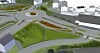 Rundkjøringen på Sama i Harstad blir en komplisert konstruksjon på grunn av gang/sykkelvegene som møtes et nivå lavere enn kjørebanen. (Ill.: Statens vegvesen).