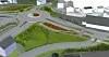 Rundkjøringen på Sama i Harstad blir en komplisert konstruksjon på grunn av gang/sykkelvegene som møtes et nivå lavere enn kjørebanen. (Ill.: Statens vegvesen).