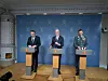 Forsvarsminister Tore O. Sandvik, statsminister Jonas Gahr Stør og forsvarssjef Eirik Kristoffersen legger frem justeringer i LTP.