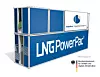 LNG Power Pack. Skal løftes om bord i containerskip når de kommer til kai og forsyne det med 'ren' landstrøm, produsert med LNG-motorer og dermed uten utslipp av svovel og partikler og 80 prosent mindre NOX enn fra dieselmotorer.