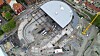 Til hjelp i produksjonsplanleggingen tar NCC slike dronefotos hver uke. Dette ble tatt dagen etter at membranen på Q-Bic Plus fordrøyningsanlegget var kommet på plass (merket med rødt X).
