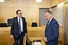 Fv. Anders Brosveet, forsvarer for Killingmo Freseservice, og Kim Ellertsen, forsvarer for en av de ledende ansatte.