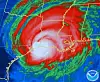 Infrarødt satellittbilde viser Rita idet orkanen treffer land. Orkanens øye traff mellom Sabine Pass og Johnson's Bayou på sørvestkysten av Louisiana 03.38 lokal tid natt til lørdag.