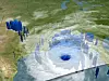Bilde fra Tropical Rainfall Measuring Mission (TRMM) 28. august 2005. TRMM ser igjennom skyene og inn i stormen for å avsløre strukturen på nedbøren.