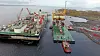 Stor operasjon: Her har skipet «Pioneering Spirit» nettopp løftet Yme over på lekteren. AS Heldal & Co er majoritetseier i Lutelandet Offshore AS som driver anlegget. Heldal er en industrientreprenør med hovedkontor på Tysnes som opererer langs kysten med store kunder som Framo, Mongstad og Saga Fjordbase. Jim Heldal og Jan Haukedalen er største aksjonærer.