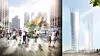 Arkitektbyrået NBBJ har designet denne skyskraperløsningen med to bygninger som jobber sammen for å unngå skygger i rommet mellom dem.