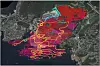 Illustrasjon av Dalen gruve. Gruven er markert med rødt. Driftsveiene under bakken med gult. Foto: NOHs konsekvensutredning om deponi i Dalen Gruver