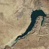 Satellittbilde av det kinesiske hybridkraftverket. Foto: USGS/NASA Landsat