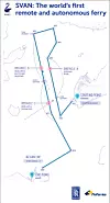 Dette er ruten Finneferries-fergen Falco var preprogrammert til å følge. På ruten var det lagt inn hindringer selvstyringssystemet måtte takle. Ill: Rolls-Royce