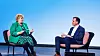 Statsminister Erna Solberg i samtale med Zero-leder Marius Holm under Zerokonferansen i 2018.