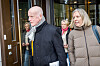 Bane Nord styreleder Per Sanderud, konsernsjef Agnete Johnsgaard-Lewis og konserndirektør for utbygging Bettina Sandvin på vei ut fra Samferdselsdepartementet onsdag formiddag.