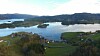 Dronefoto tatt rett over traseen for den nye veien. Utsikt retning østover mot Valsøya. Otnes i forgrunnen.