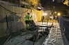Skifergulvet legges i et helt spesielt mønster tegnet av arkitekten.