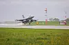 Et belgisk F-16 tar av fra Ørland flystasjon under øvelsen Arctic Challenge Exercise i 2023.