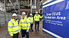 Fra venstre: Chris Rayner i C-Capture, konsernsjef i Drax Power Andy Koss, Caspar Schoolderman i C-Capture og Carl Clayton, i Drax ved pilotanlegget for bio-CCU til kraftprodusenten Drax , som nå har fanget CO2 fra røykgassen fra ren biomasse.