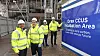 Fra venstre: Chris Rayner i C-Capture, konsernsjef i Drax Power Andy Koss, Caspar Schoolderman i C-Capture og Carl Clayton, i Drax ved pilotanlegget for bio-CCU til kraftprodusenten Drax , som nå har fanget CO2 fra røykgassen fra ren biomasse.