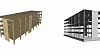 Illustrasjon av konstruksjonene i hovedmaterialene massivtre (venstre) og prefabrikkert betong (høyre). Dette var det minste bygget i undersøkelsen. Illustrasjon: Østfoldforskning