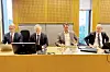 Statens benk i NH90-saken: Juridisk direktør Christian Mikkelsen (t.v.) i Forsvarsmateriell, advokat Jørgen Vangsnes fra Wikborg Rein, advokat Ole Kristian Rigland fra Regjeringsadvokaten og advokat Ola Nisja fra Wikborg Rein.